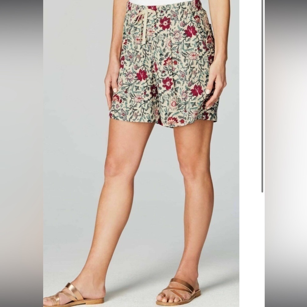J. Jill Elastic Waist with Tie Floral High Rise Comfy Casual Shorts Size Small